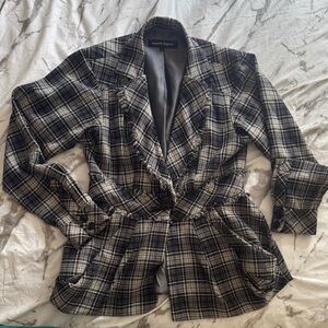 Nanette Lepore Black and Gray Plaid Blazer